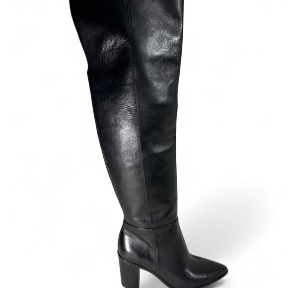 Schutz Mikki Block Over The Knee Black Leather Boots Sz 7.5 NWOB - Picture 1 of 16